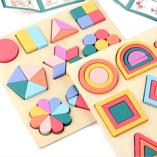 Wooden Geometry Puzzle Board Game Preschool Color Learning Geometric Shape Matching Puzzle Toddlers Boys Girls Educational Puzzle Toy