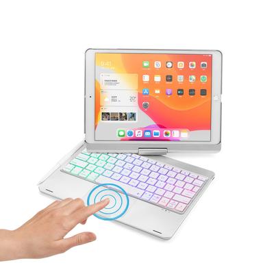 Rotating Backlit Case with and Integrated Folding for iPad and 7th Generation Silver 360-Degree Touchpad, Keyboard, 9th, 8th, (10.2-inch, 10.5-inch,