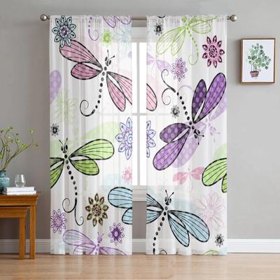 Dragonfly Spring Dots Patttern Window Curtain for Bedroom Sheer Curtain for Living Room Luxury Tulle Curtain for Kitchen