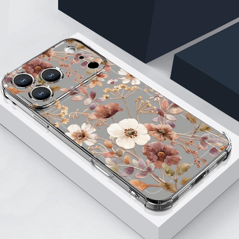 Floral Flower Patterned Silicone Phone Case For iPhone 17 Pro Max 16 15 14 Pro Max 13 12 Pro 11 Shockproof Soft TPU Clear Cover