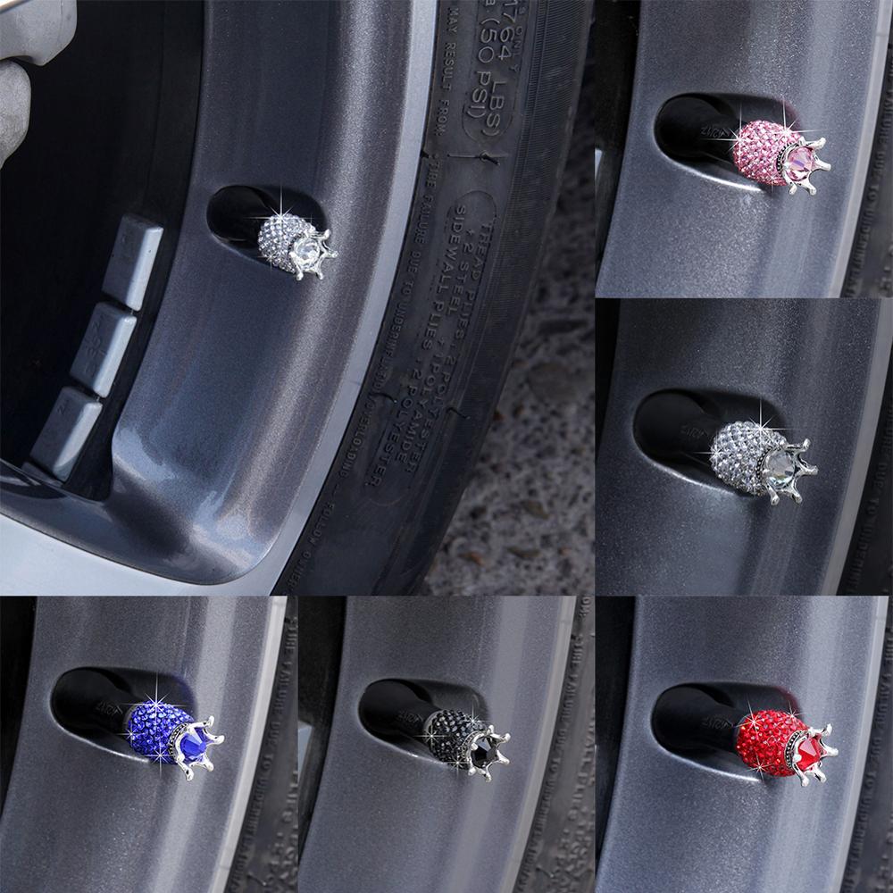 4PCS Car Wheel Tyre Valve Stem Caps Crown Dustproof Rhinestone Tire Valve Caps Diamond Shining Motorcycle Car Bling Accessories