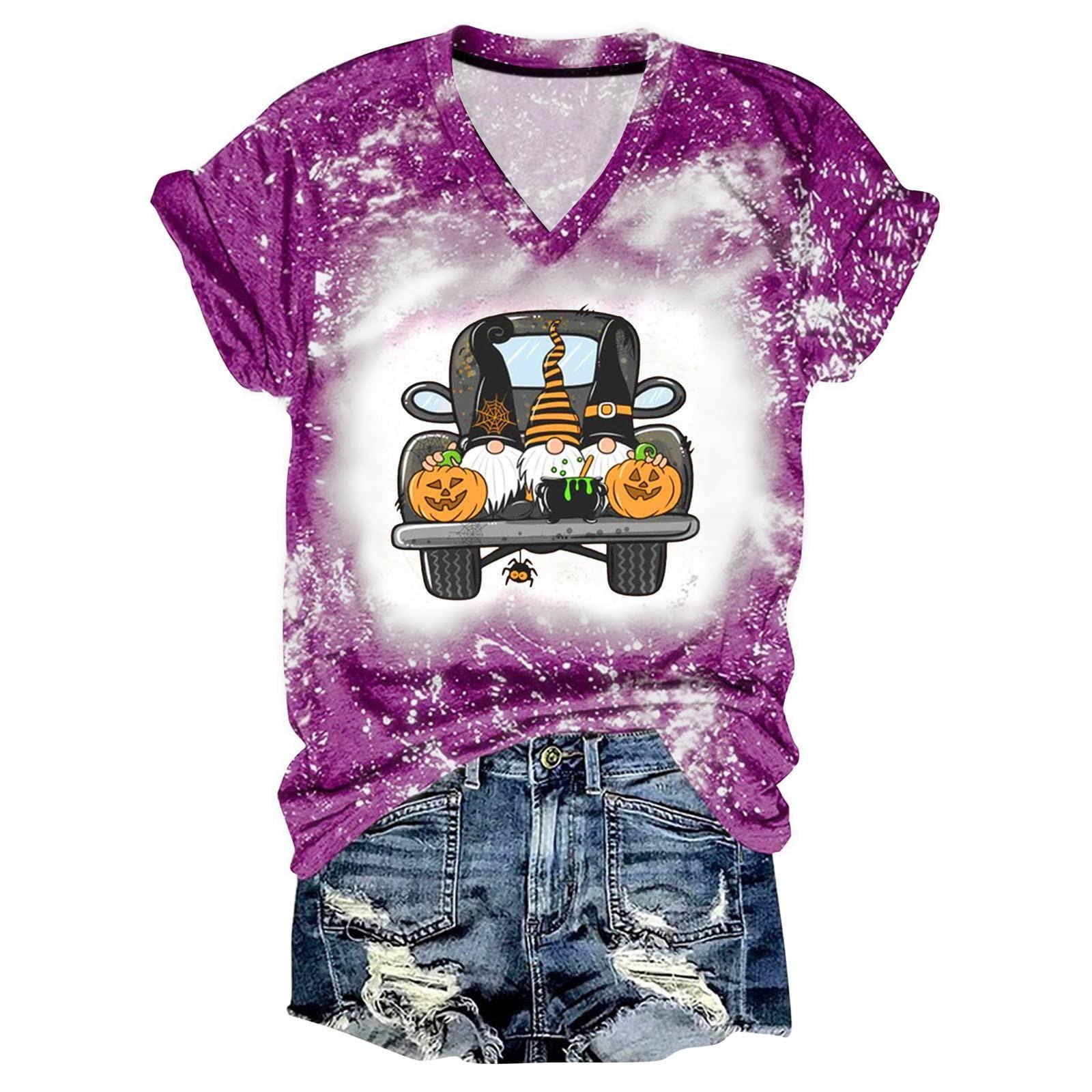 

Женский модный повседневный свободный топ с короткими рукавами и рисунком Хэллоуина XXXL фиолетовый