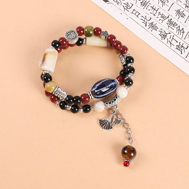Double-layer stacked ceramic beaded bracelet men's and women's retro literary niche bracelet accessories