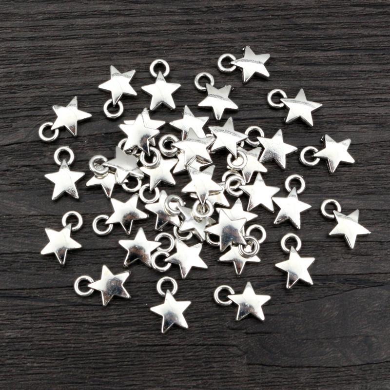 100 Stück Charms Stern 11x8mm Handgefertigt Bastelanhänger Herstellung passend, Vintage Tibetische Bronze Silber Farbe, DIY Für Armband Halskette