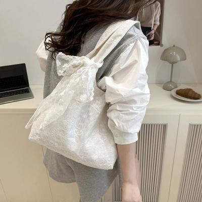 Sac à Bandoulière en Dentelle Kawaii Style Coréen Grande Capacité Sac de Rangement Sac à Main Simple en Toile École