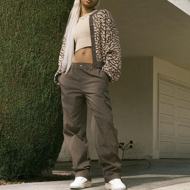 Jordan Womens Flight Jacquard Knit Cardigan (Asia Sizing) Palomino Cement Women Streetwear DX0449-274