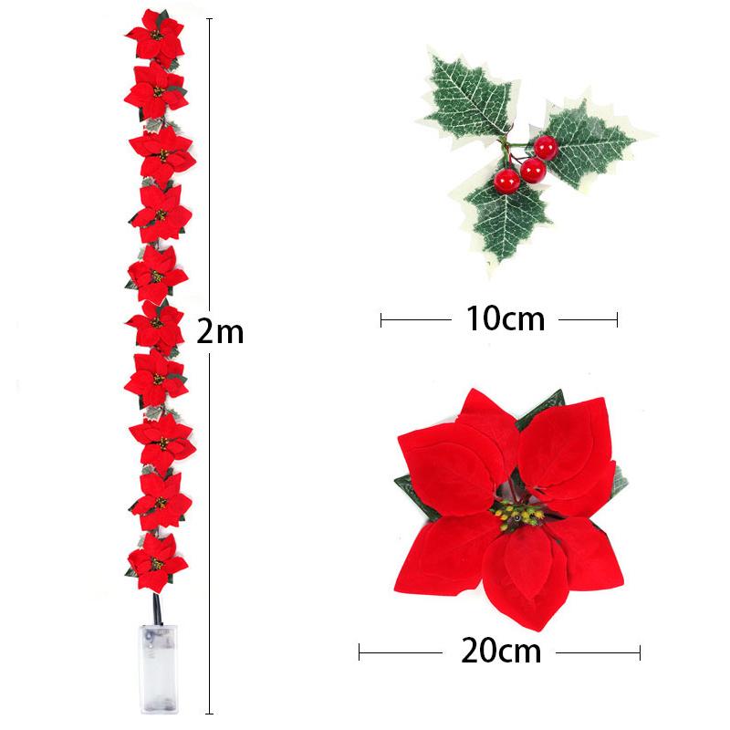 Poinsettia Christmas Flowers Garland String Lights Xmas Tree Ornaments Indoor/Outdoor Party Decor Christmas Decoration Navidad