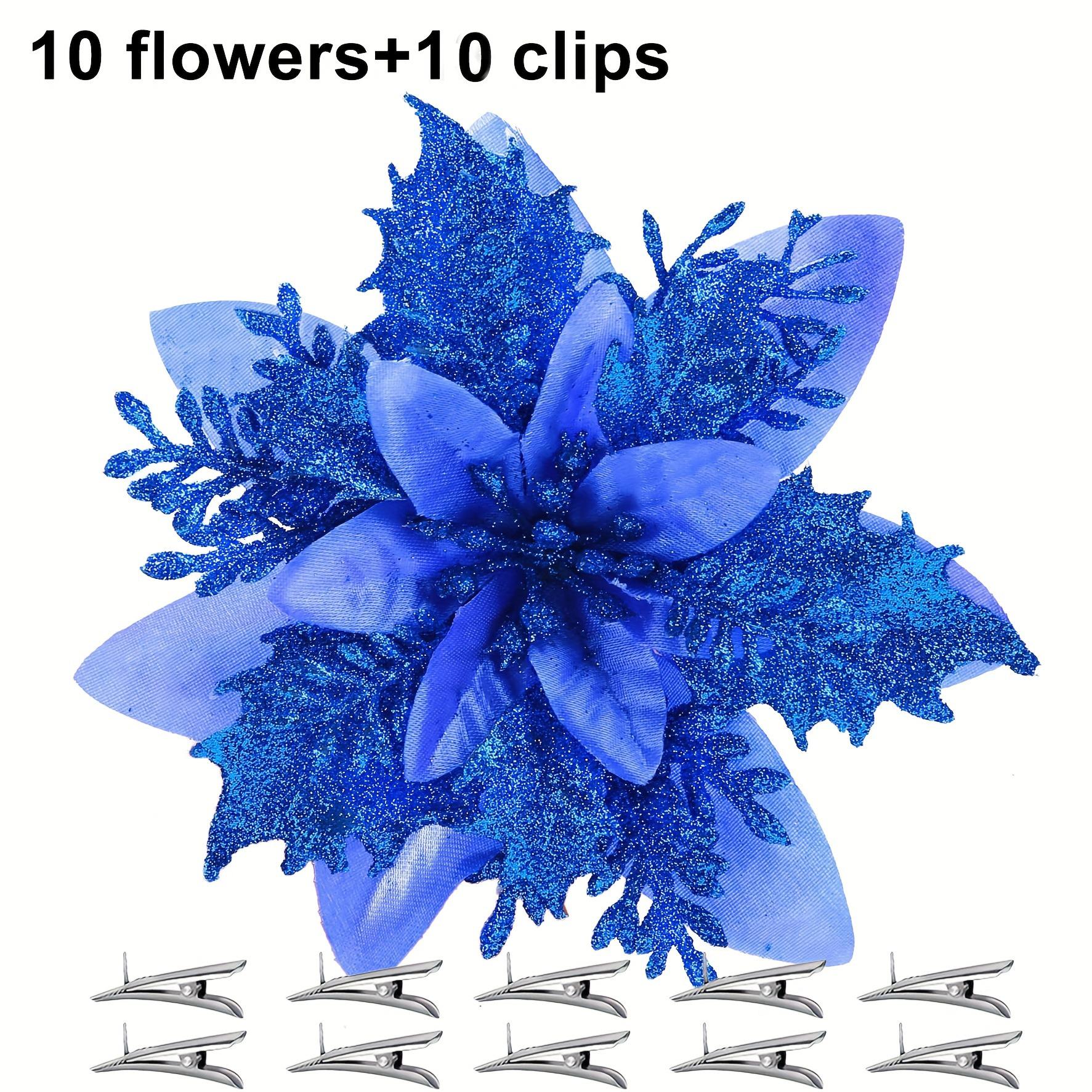 

10Pcs Glitter Artificial Flowers 14CM Fake Flower Christmas Decoration Christmas Tree Garland Ornament Xmas DIY Gift Accessories темно-синий