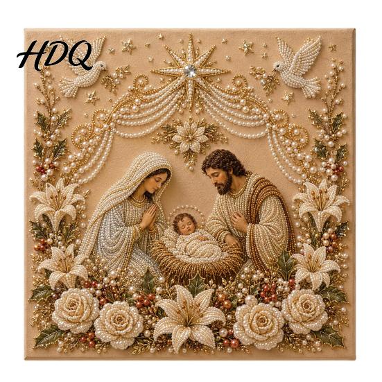 Christmas Decorations for Home Faux Pearl Art Kit DIY Church Painting Jesus Family Crafting Activities Holy Wall Decor Craft Kit Adults Handmade