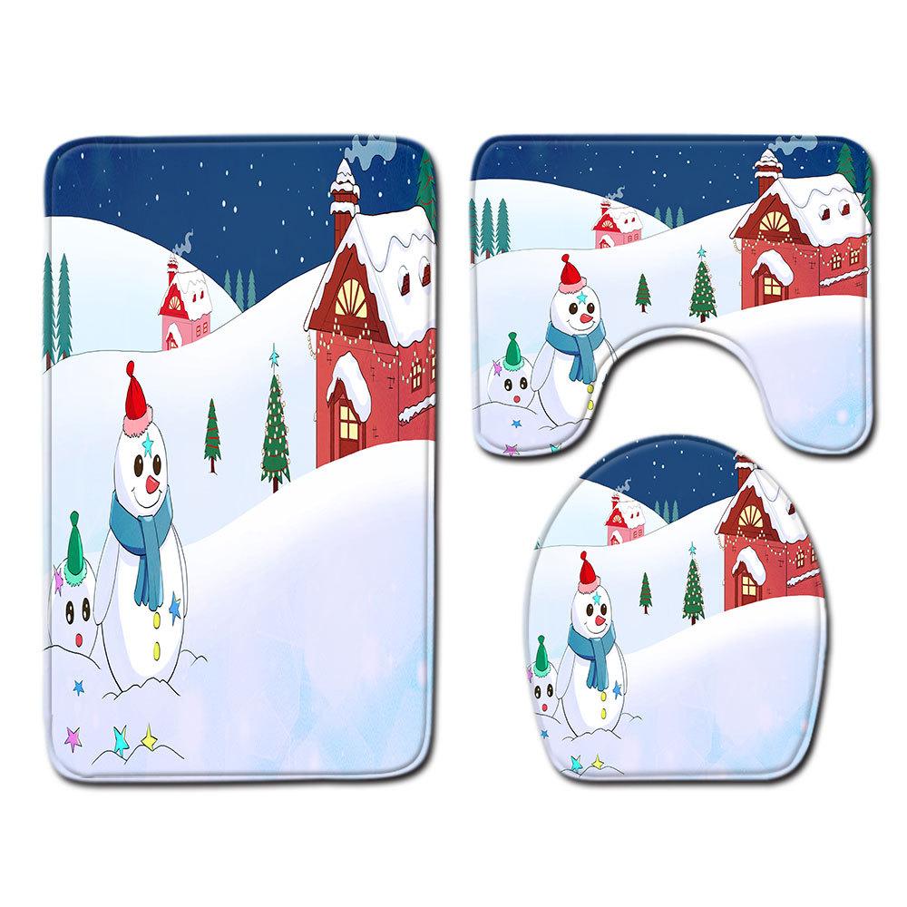

Christmas Bathroom Floor Mat Toilet Three-Piece Set 45cmx75cm