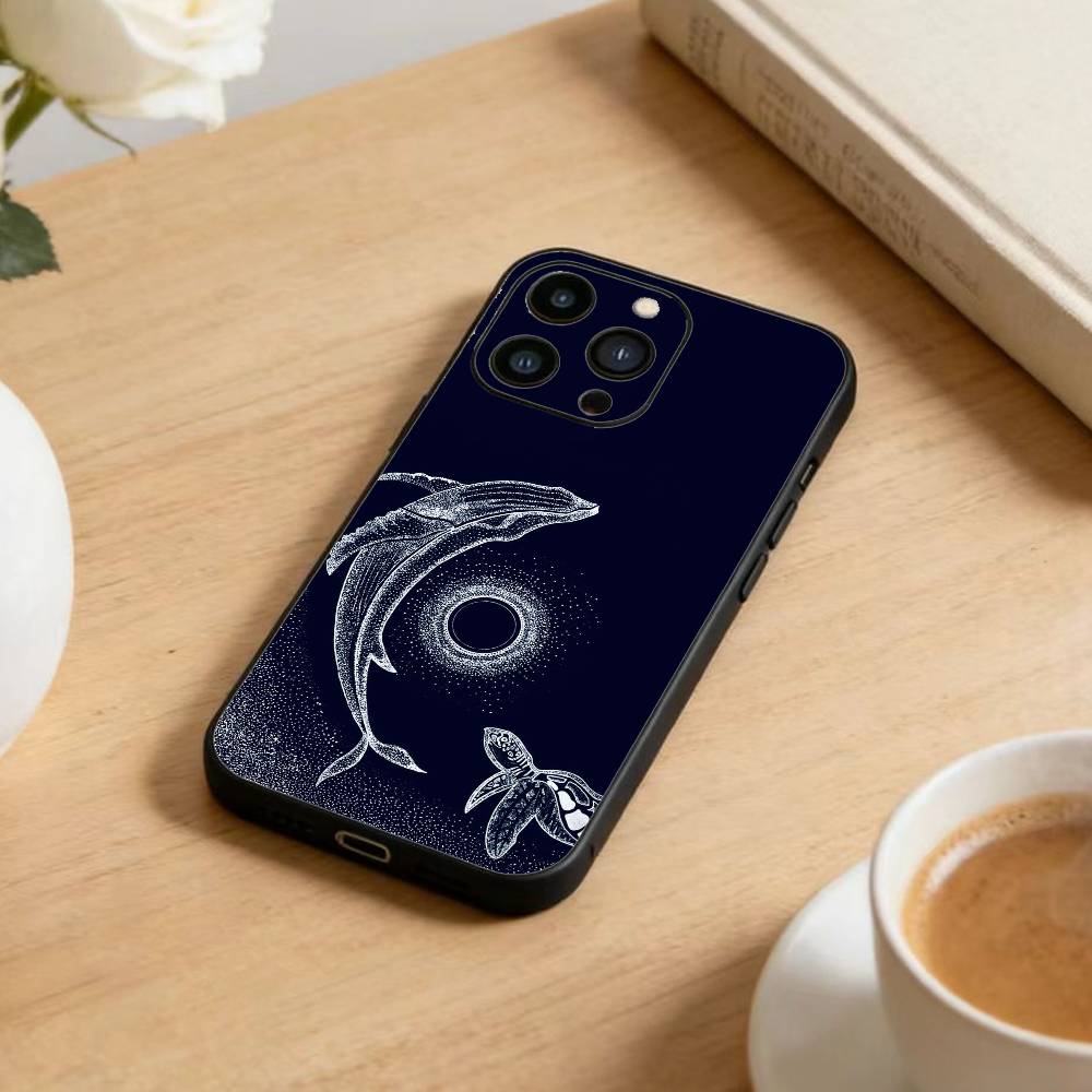 Whale Fall Phone Case For iPhone17,16,15,14,13,12 Plus,Max Soft Silicone Black Cover