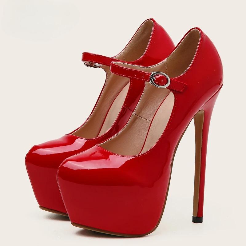 Fashion Sexy Buckle Platform Wedding Round Toe Women's High Heels Super High Heel Strip Club Shoes Size 35-42