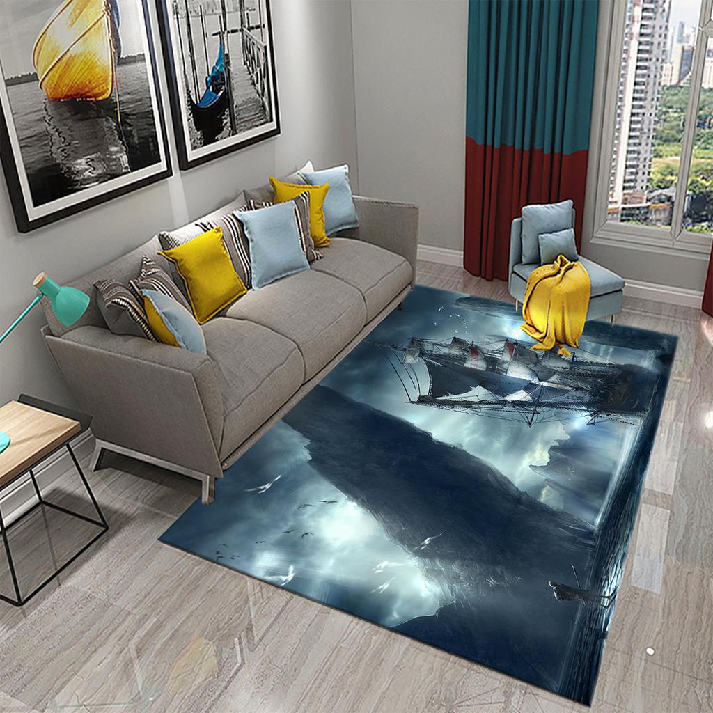 Bedroom Living Room Door Mat Balcony Decorative Floor Mat Bathroom Non-slip Door Mat Retro Pirate Ship Carpet