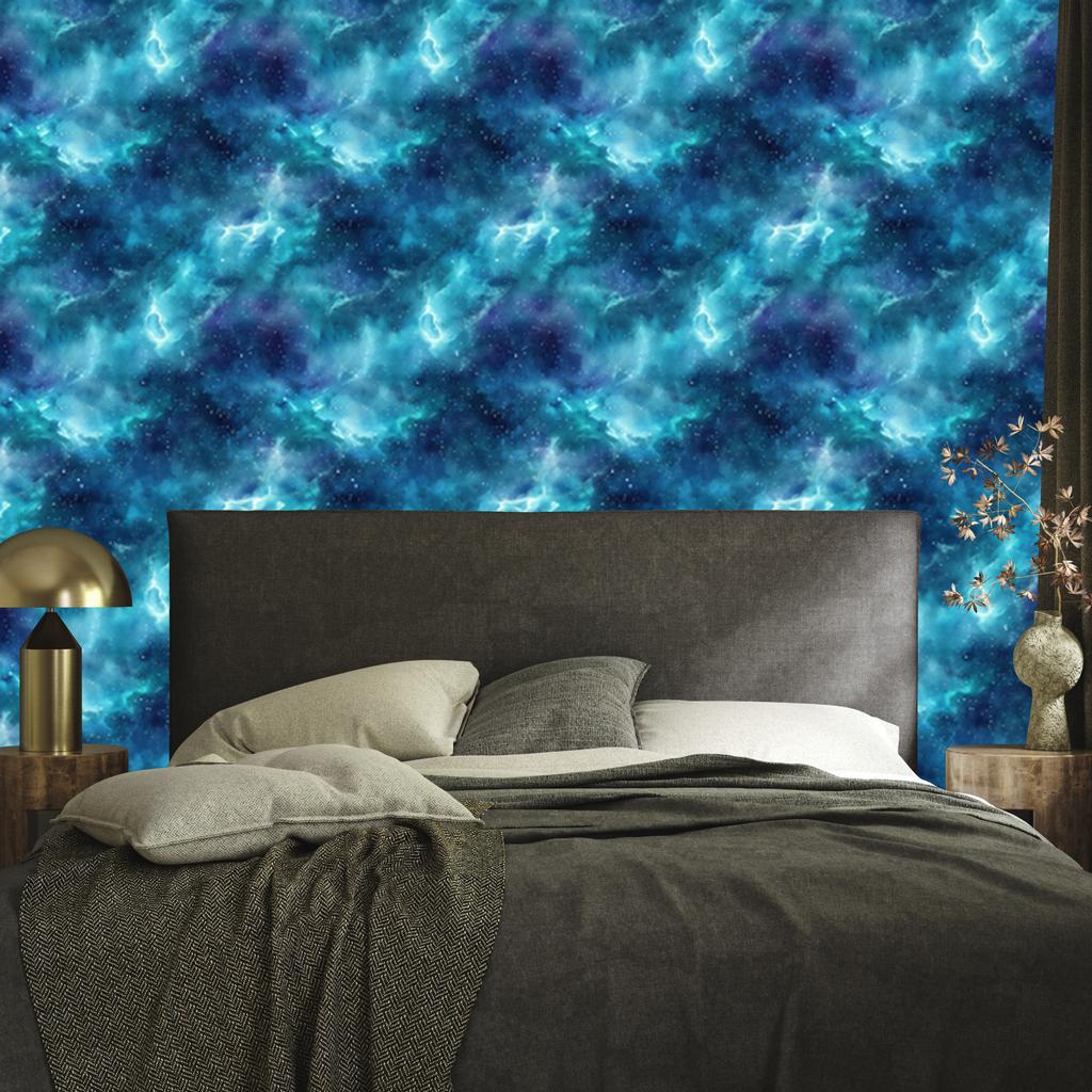 Watercolor Galaxy Wallpaper Blue, Turquoise and Navy Blue 50x1000
