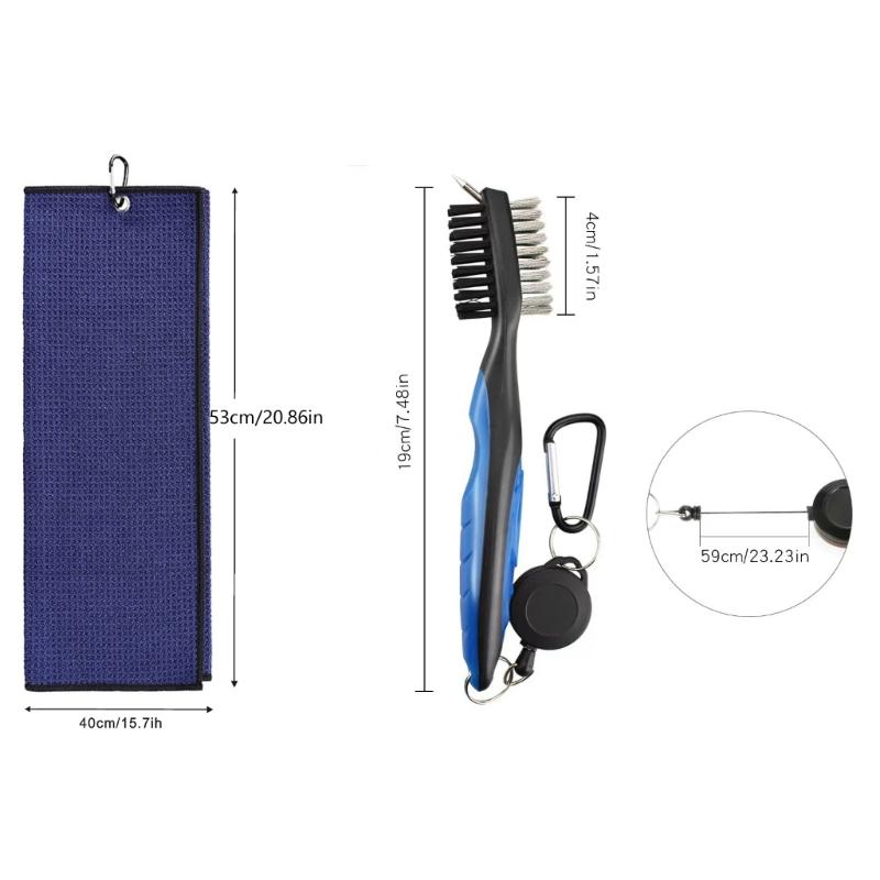 Golf Towel And Double Sided Cleaning Brush Set Golf Club Scrubber Microfiber Towel For Efficient Club Maintenance