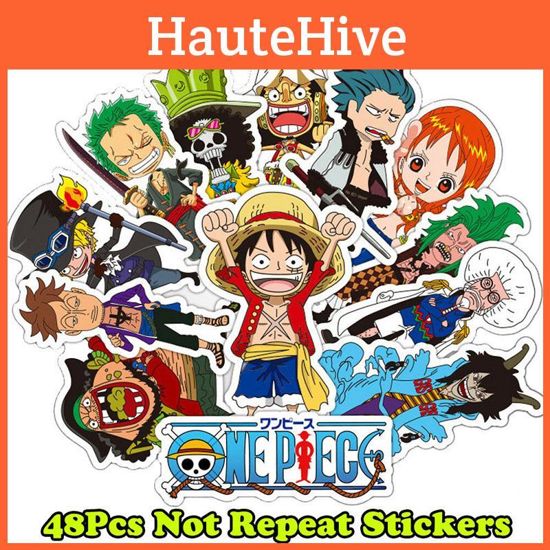 48pcs One Piece Anime Cartoon Stickers Collection For Laptops And Luggage Waterproof Pvc