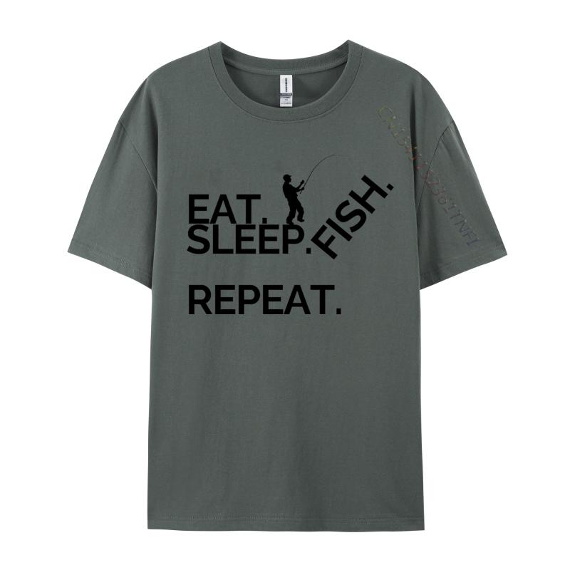 Eat Sleep Fish Repeat Tshirt Cotton Normal Tees Coupons Unisex TShirt Casual Tops Shirts Wholesale Basic