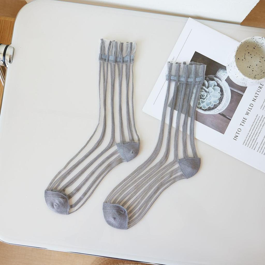 Women's Summer Silk Mid-Calf Socks - Fresh Japanese Style, Lightweight, Breathable, Sweet, Cute, Solid Colors, Spandex