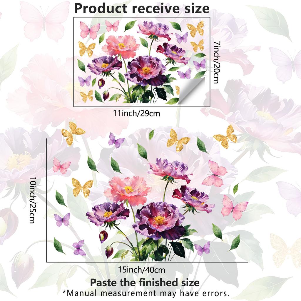 Creative Peony Butterfly Self Adhesive Removable Kitchen and Bathroom Wall Beautification Stickers