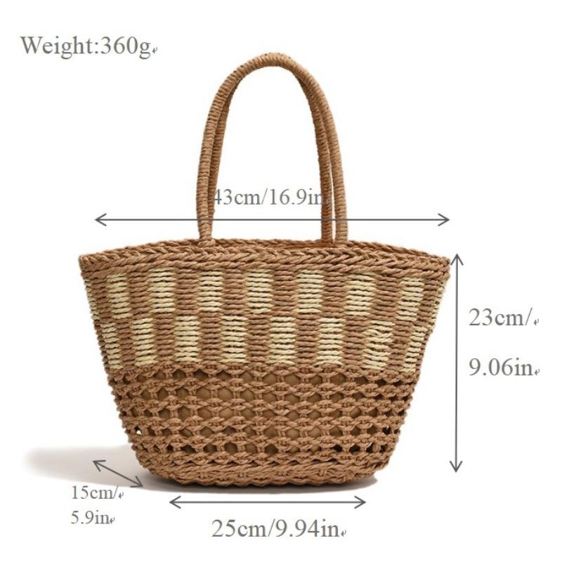 

Vegetable basket contrasting color straw bag handwoven bag large capacity shoulder tote bag women s seaside vacation beach women s bag welt zipper хаки