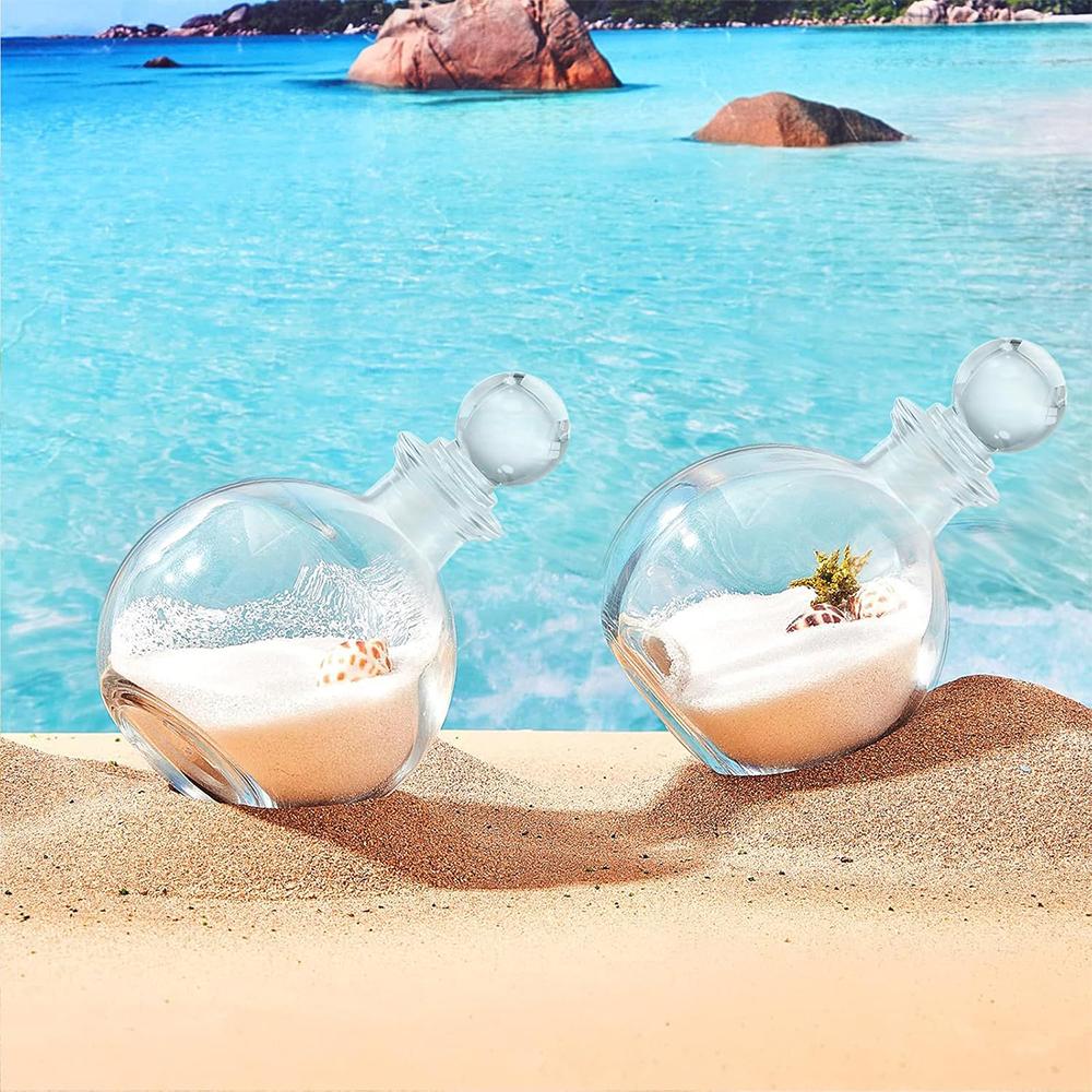 Spherical Glass Bottles, 8 Oz Round Bottle with Stopper, Glass Sphere Jar Reusable Refillable Bottles for Sand Costume Props DIY