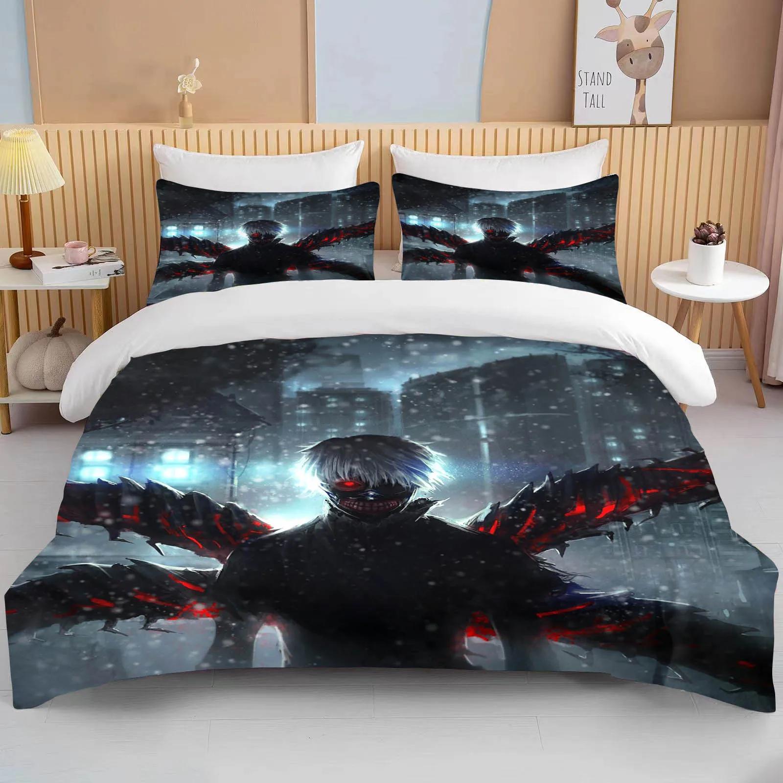 Nuovo Set Biancheria da Letto Tokyo Ghoul Giappone Kaneki Ken Set Biancheria da Letto Anime Set Copripiumino Bianco Nero Tessile per la Casa Ragazzo T