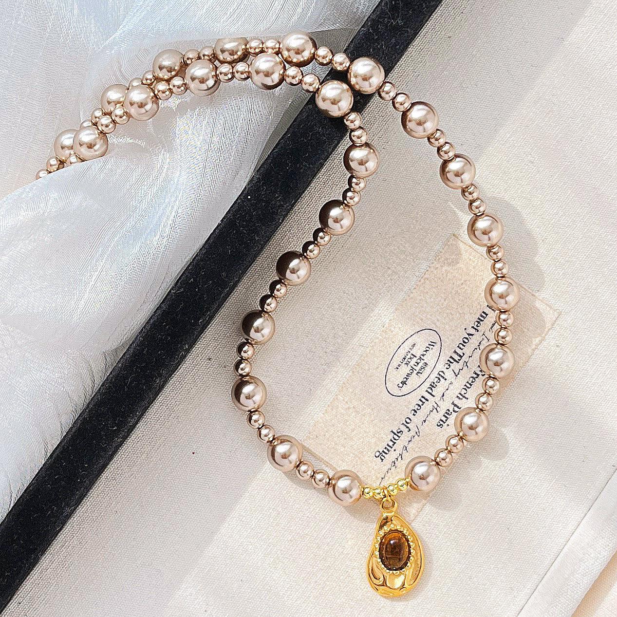 

High Quality Maillard Style Artificial Crystal Pearl Necklace Neck Chain Sweater Chain Women S Pendant