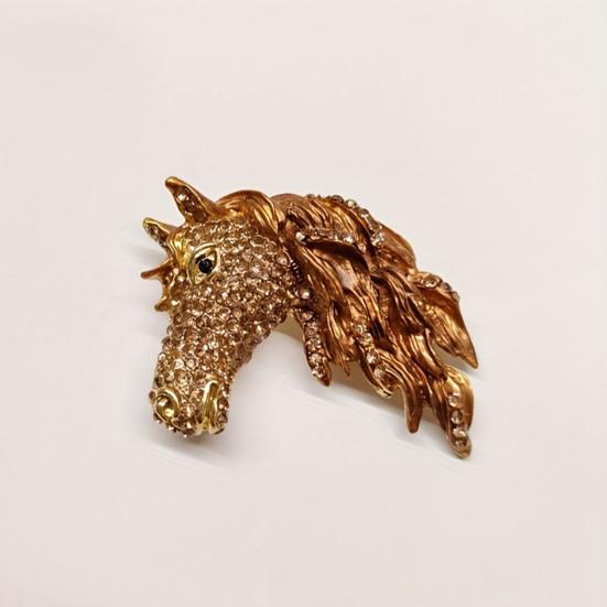 Horse Head Brooch Sparkling Alloy Animal Lapel Pin Rhinestone Inlaid Horse Brooch Clothes Accessory for Men Women Horse Lover Gift