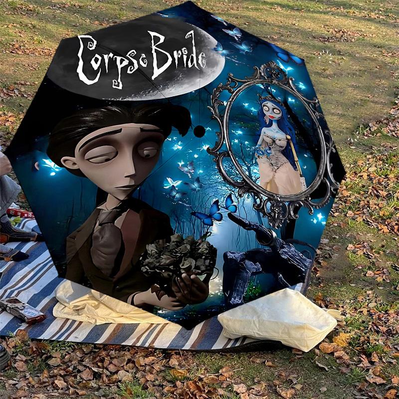 1pc Corpse Bride Automatic Open/Close Umbrella Compact Folding Umbrella with 8-Rib Shaft Lightweight Esign, for Women/Men1182A
