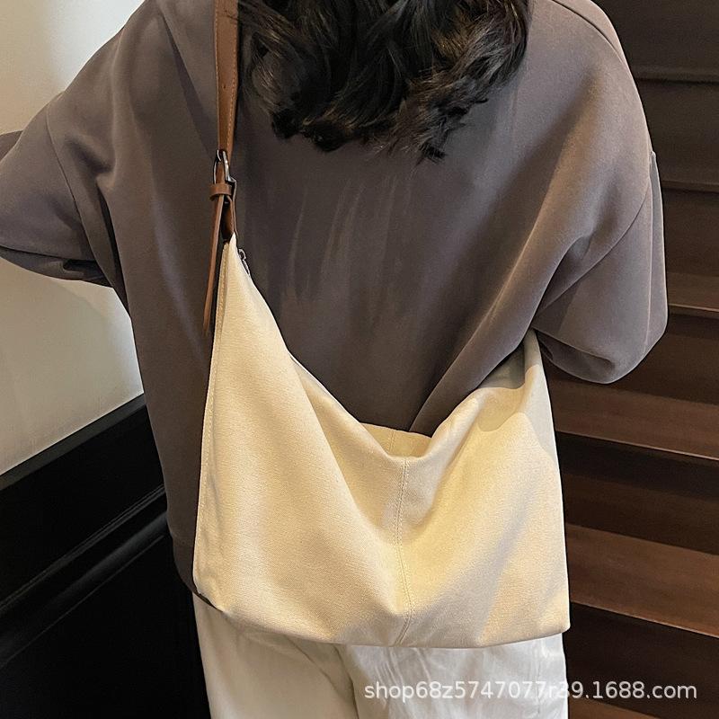Lazy wind simple large capacity messenger bag 2025 new trendy fashion versatile shoulder bag casual canvas tote bag