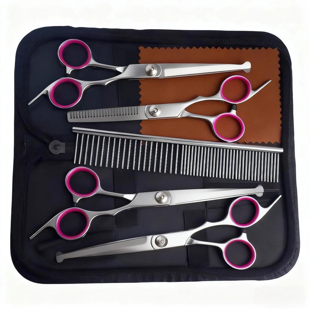 Portable Pet Grooming Scissor Set: Flat & Curved Hairdressing Tools