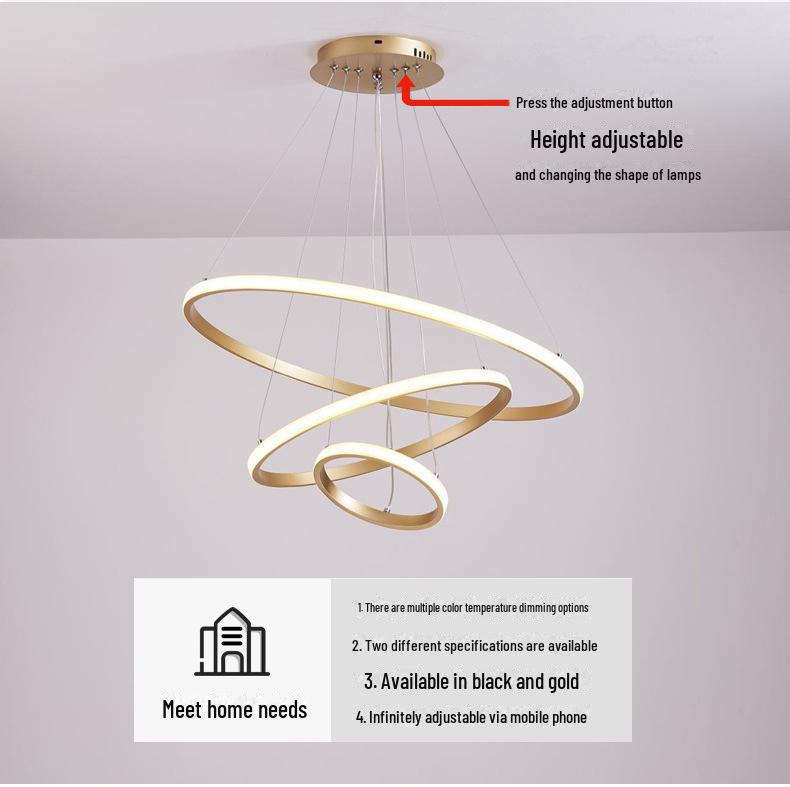 Nordic Modern Golden Ring Chandelier for Living Room, Duplex, Lobby, Bedroom, or Restaurant.