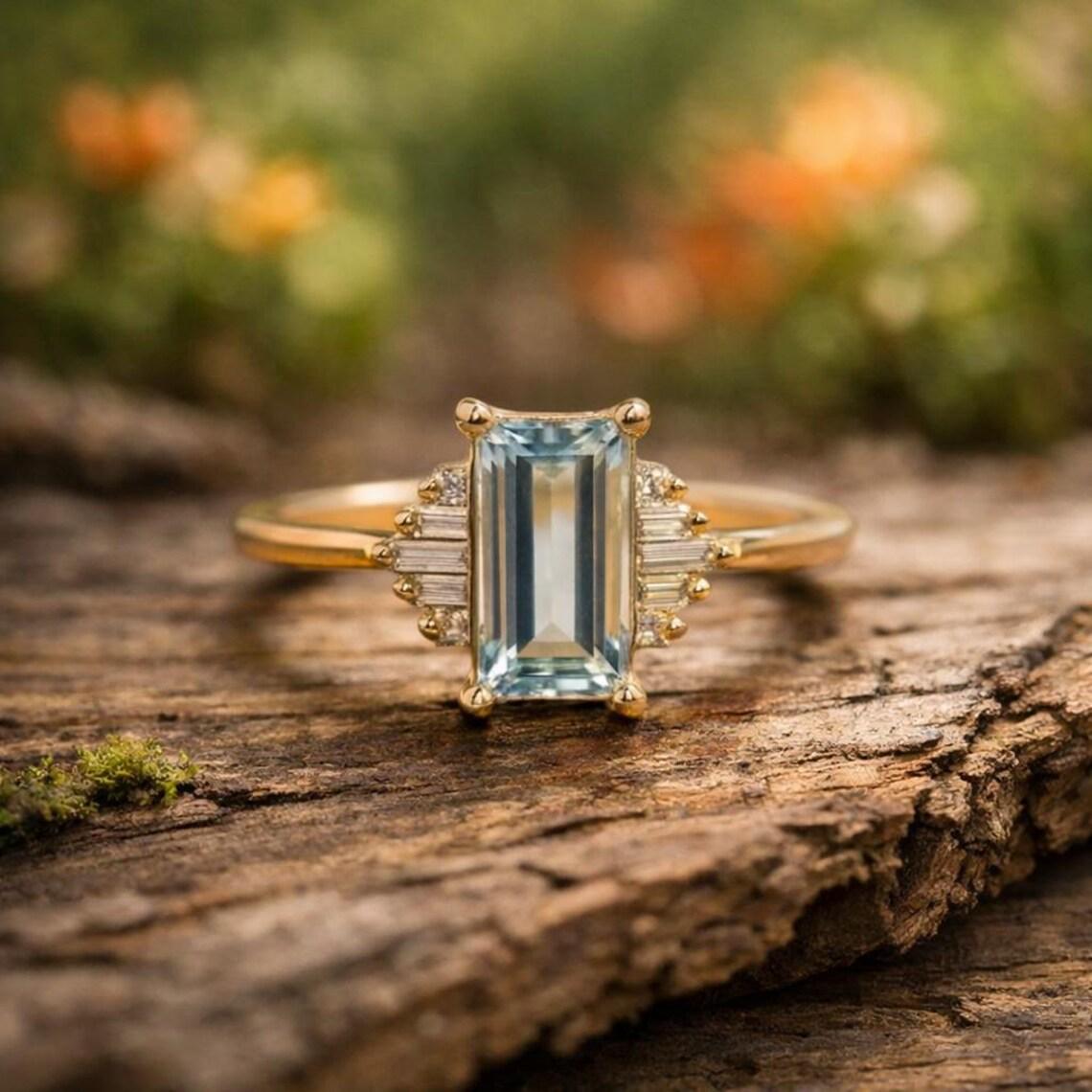 Elegant S925 Sterling Silver Aquamarine Zircon Rectangular Ring for Women in Light Luxury European & American Style US Size 5