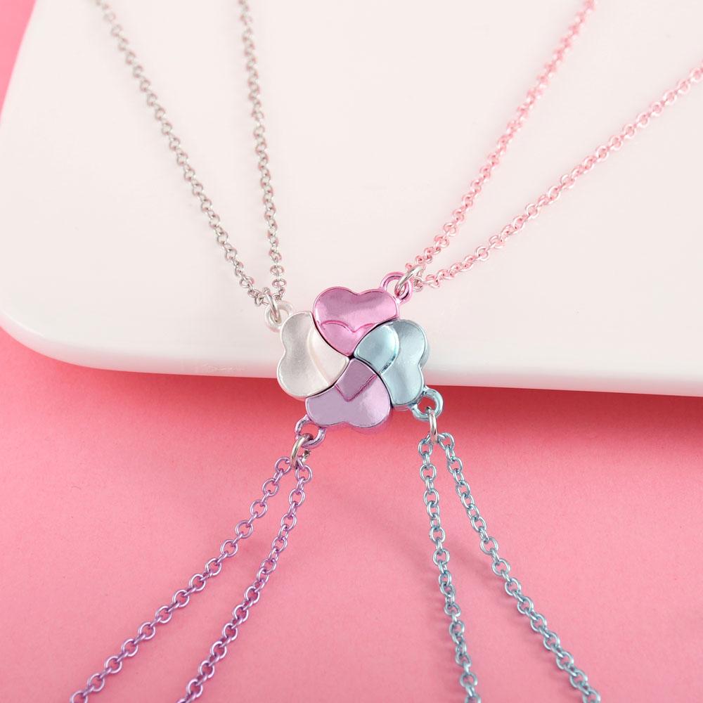 Lovecryst 4Pcs/set Fashion Lucky Four Leaf Clover Stitching Best Friend Bestie Necklace for Girls Fashion Friendship Gifts