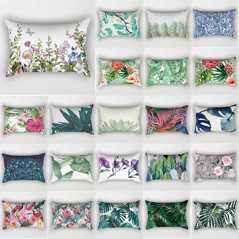 30*50cm Tropische Blume Pflanzenmuster Gedruckter Dekorativer Kissenbezug Schlafzimmer Wohnzimmer Zuhause Rechteckiger Kissenbezug Kissen