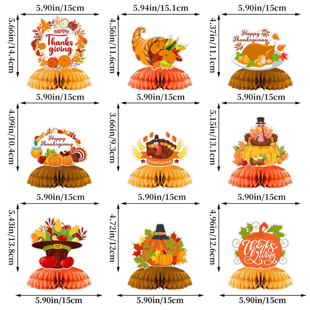 A Set of 9 Paper Honeycomb Ornaments for Thanksgiving Turkey Themed Parties Desktop Supplies Holiday Fun Decorations and Props
