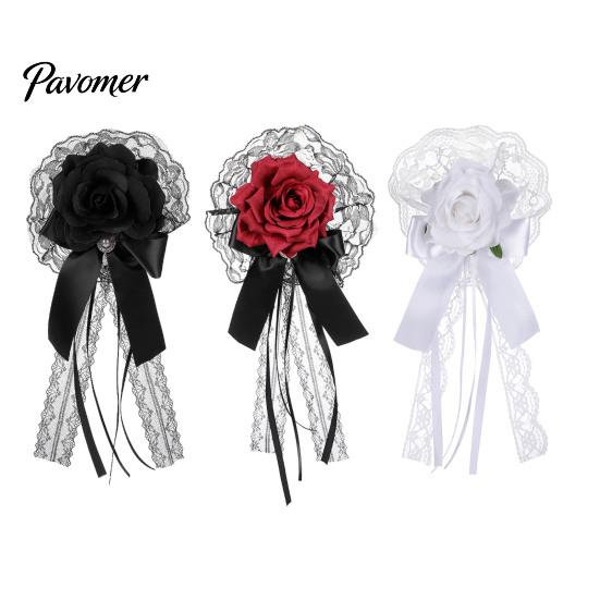 Halloween Costume Hair Decor Rose Bow Clip, Lace Pearl Hairpin, Lolita Gothic Bowknot Floral Headpiece Hairpin for Women Bride Cosplay Party