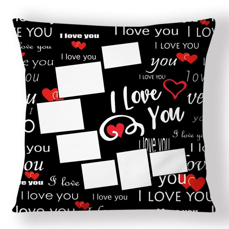 Custom Photo Pillow Cover Personalized Heart Collage Cushion Case Peach Skin 2D Flat Print For Valentine Gift Sofa Home Decor