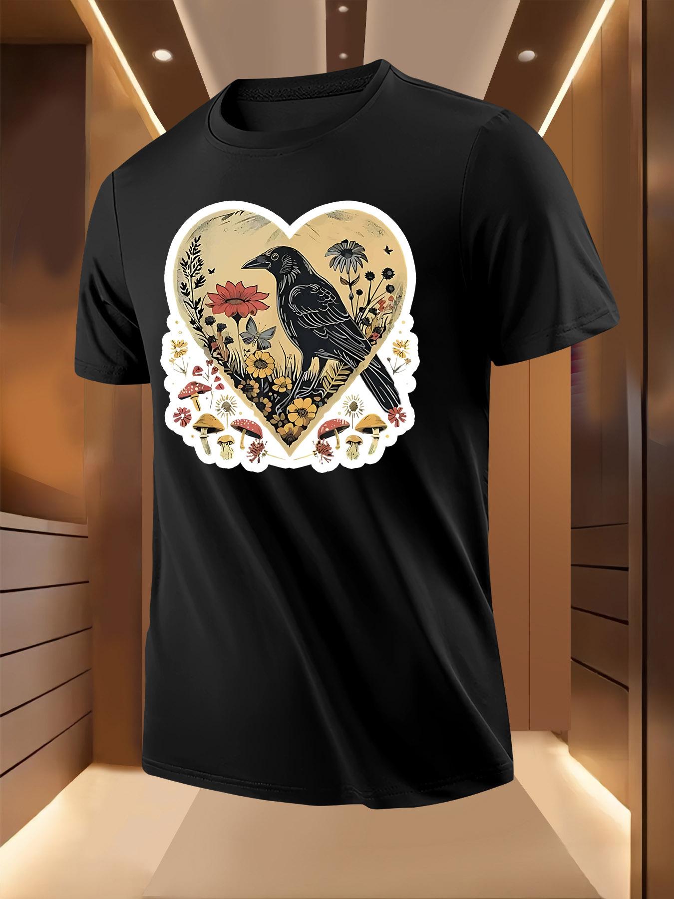 Light Yellow Tshirt - Gothic Raven Heart Floral Print wit... XL