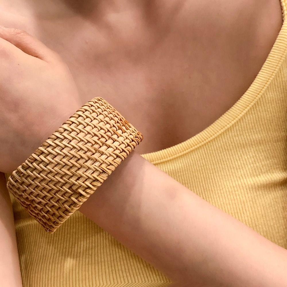 Simple Rattan Woven Bracelet Vintage Bohemian Braided Bracelet Creative Ethnic Style Bangle  Beach
