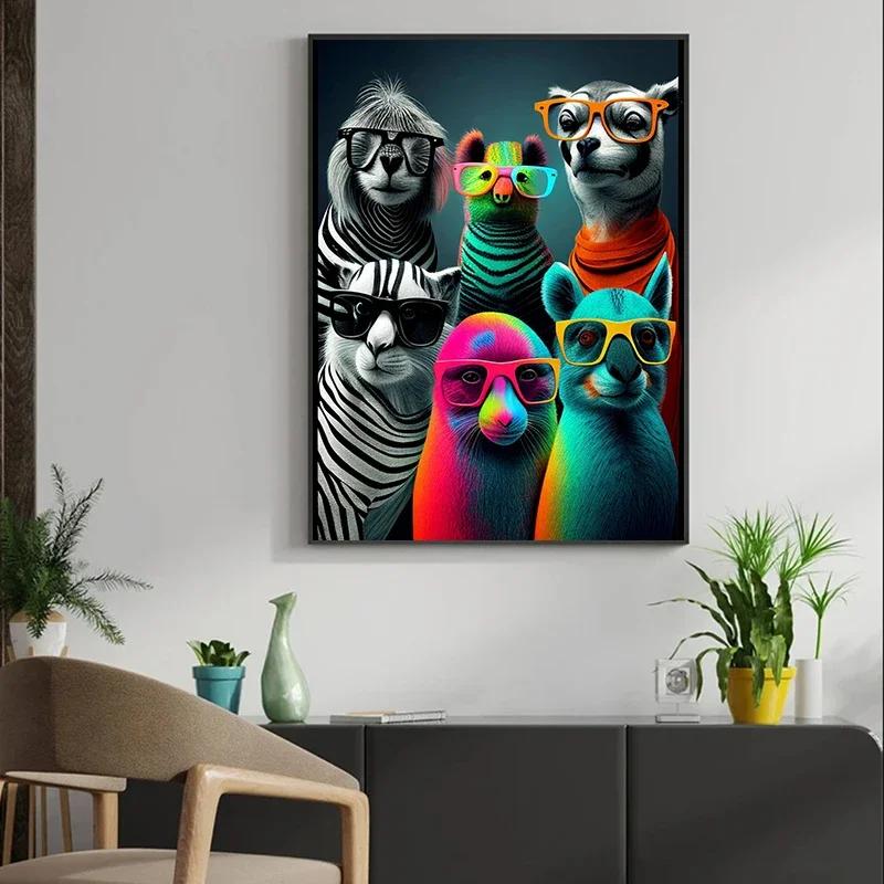 Lustige Zebras mit Brillen Leinwandposter Wandkunst Bilder Gestreifte Tiere Bilderdrucke Wandgemälde für Wohnzimmer Heimdeko
