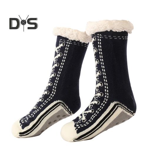 1 Pair Winter Socks Shoes Pattern Plush-lined Warmth Retention Christmas High-tube Socks Leg Warmer Fall Winter Floor Socks Holiday Gift