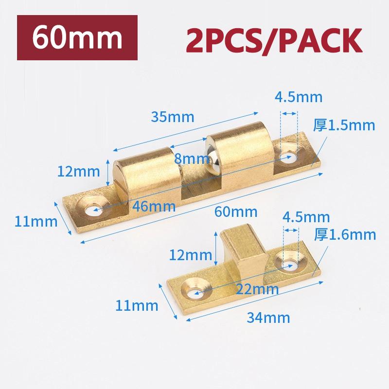 Furniture Door Stoppers 40mm-70mm Copper Cupboard Cabinet Door Roller Latch Twin Double Catches with Striker with Free Screws