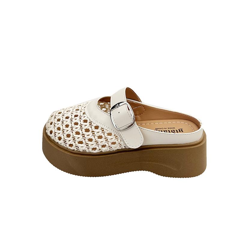 

Бокен на толстой подошве баотоу полушлепанцы женская уличная обувь 2025 лето корейская версия новые ленивые сетчатые прохладные шлепанцы на одной педали 35