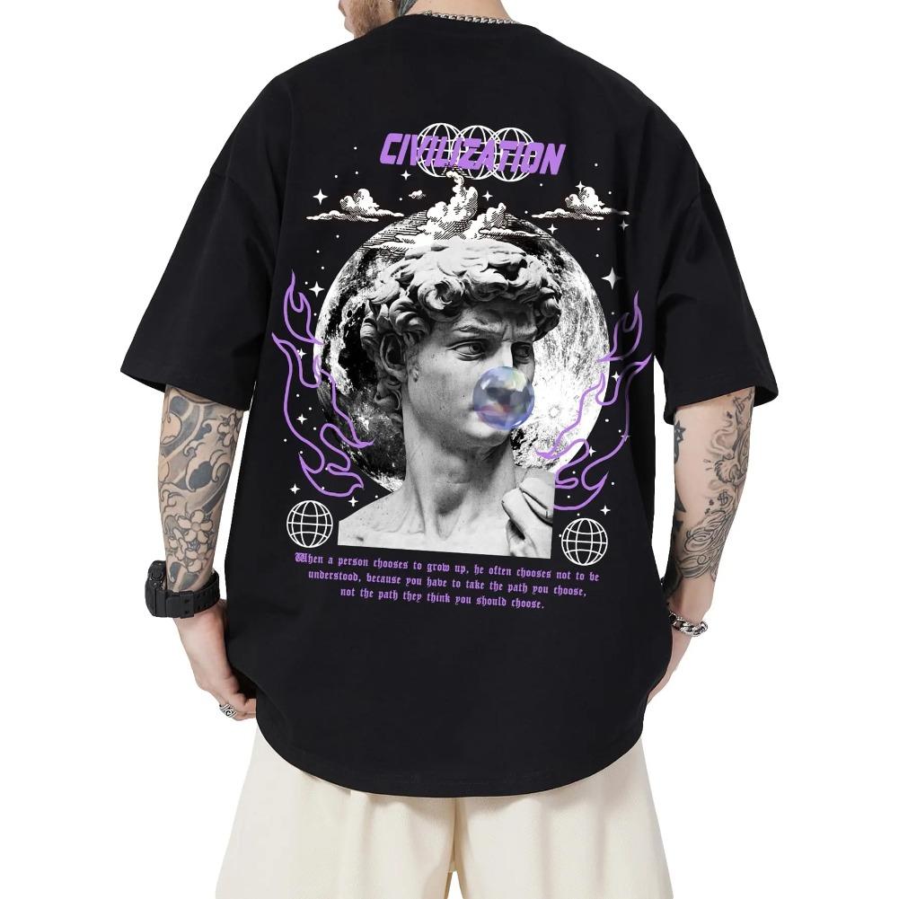 T-shirt da uomo con stampa grafica di lettere Girocollo Manica corta Vestibilità larga Top in poliestere per uso quotidiano Scollo a O Maniche corte