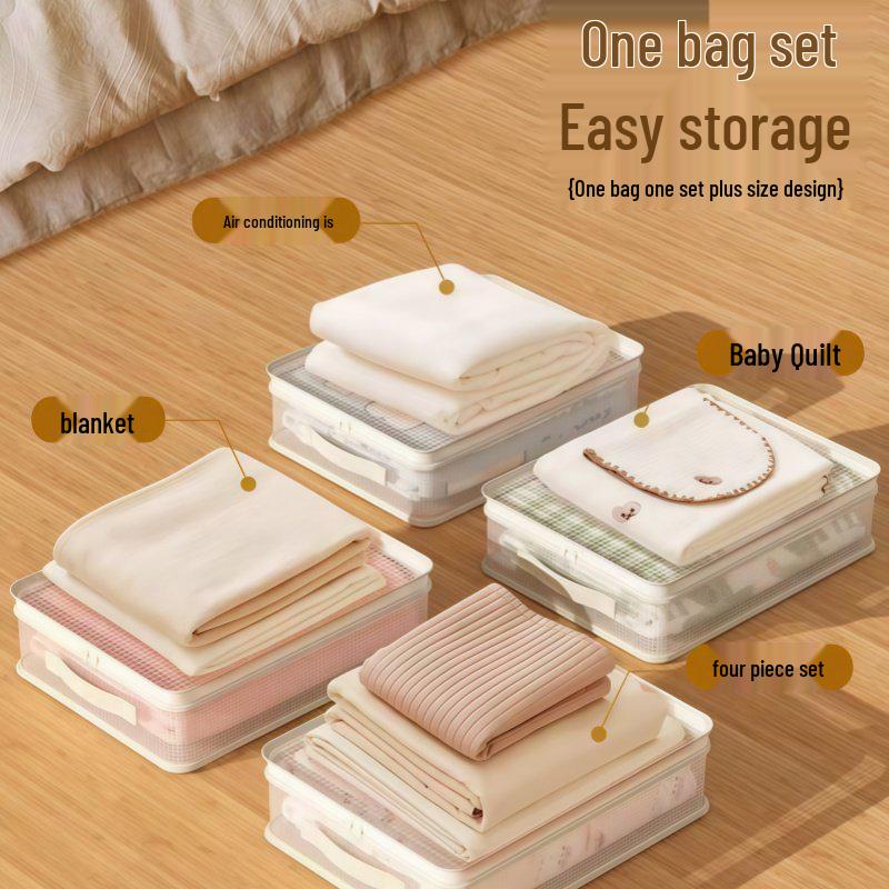 Four-Piece Breathable Storage Bag Set for Seasonal Quilt and Clothing Organization.