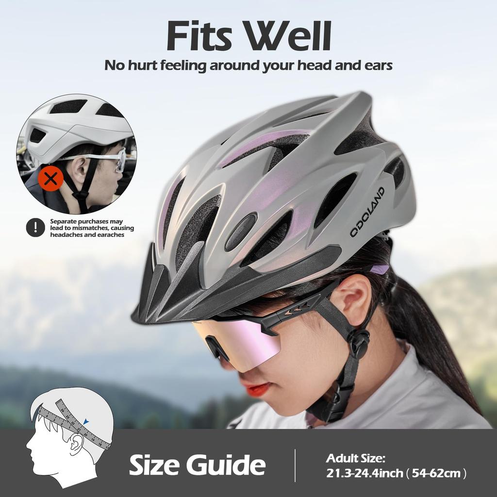 Odoland Bicycle Helmet Sunglasses with Sun Safety High Impact Ultra High Adjustable For City Road Sports Helmet Matte Cat + Visor, ASTM/CE/CPSC