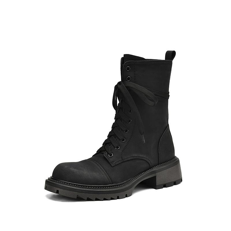 Travel Leather Brown Sweet Cool Middle Heel Martin Boots Women's Summer Xinjiang Boots 2025 New British Lace-up Short Boots