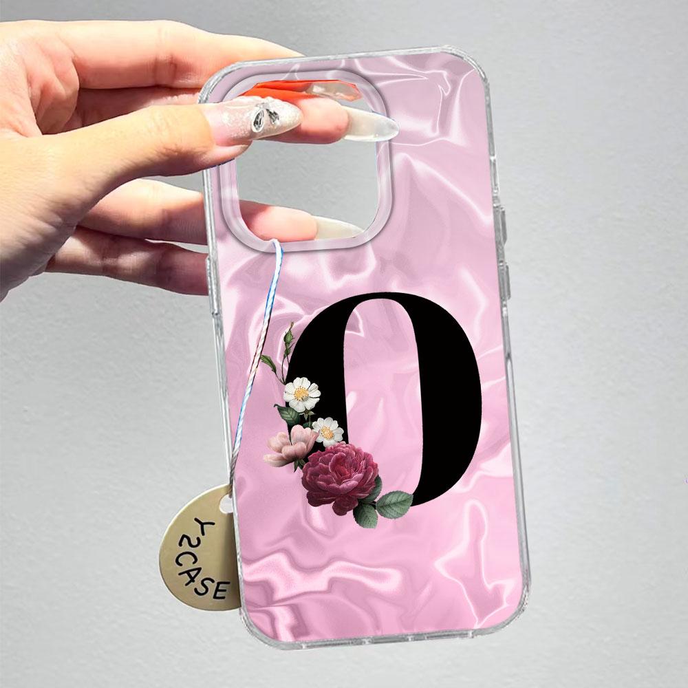 A-Z Black Letter Peony Flower Shockproof Phone Case For Samsung Galaxy A07 A17 A06 A16 A26 A36 A56 A12 A22 Shell Couple Cover