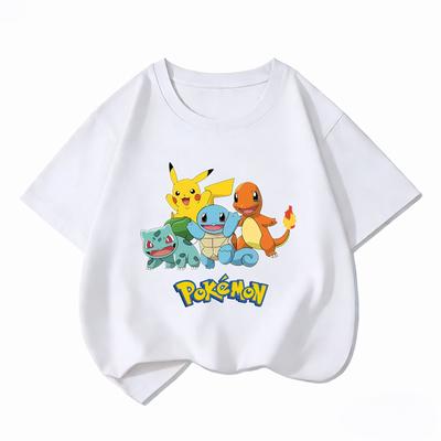 Potdemiel Nouvelle Collection Été T-shirt Manches Courtes Pikachu pour Enfants, 100% Coton, Confortable et Respirant pour Garçons et Filles